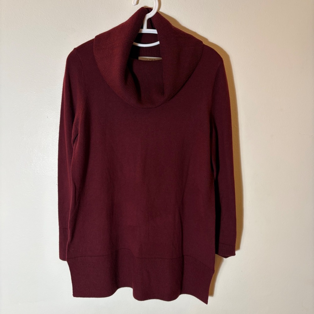 LOFT Burgundy Cowl Neck Long‎ Sleeve Sweater Knit Tunic Size Medium